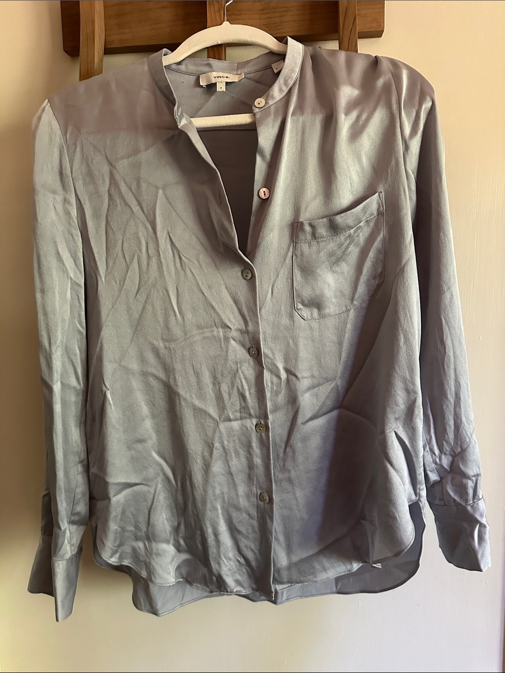 Vince Light Gray/Silver Blue Silk Button-Front Shirt